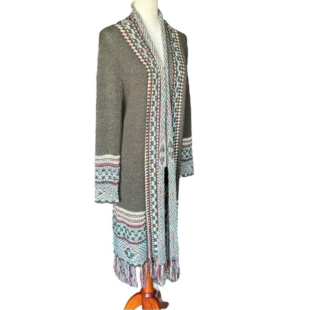 Camile & Co Boho Fringe Chunky Knit Cardigan Sweater Duster Multicolor Size L - Picture 4 of 10
